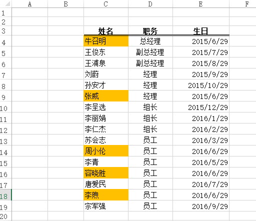 office教程 Excel实现自动定位本月要过生日的员工