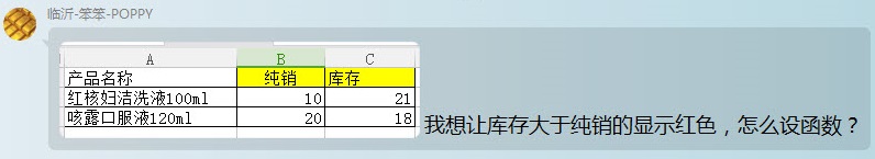 office教程 Excel如何实现库存大于纯销时，产品记录变颜色？