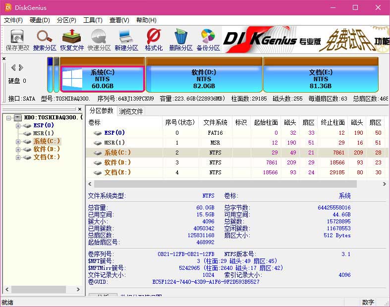 DiskGenius磁盘分区工具V 4.9.3 64位 绿色版