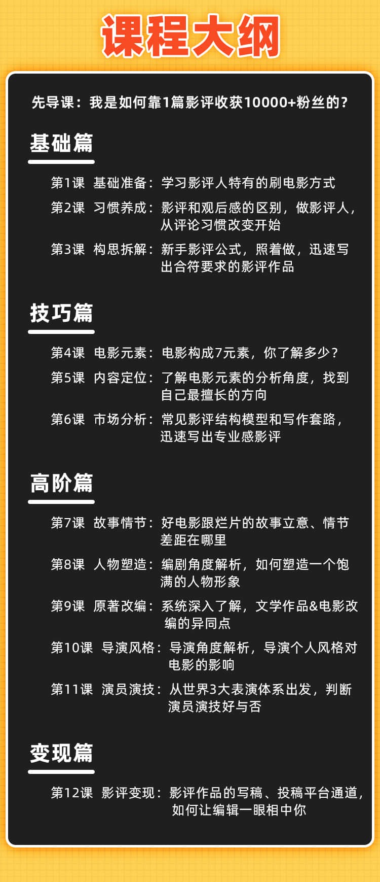 2020最新《12节影评变现课，教你写出好玩、涨粉、又赚钱的影评》【完结】价值99元，将你看过的电影变成钱